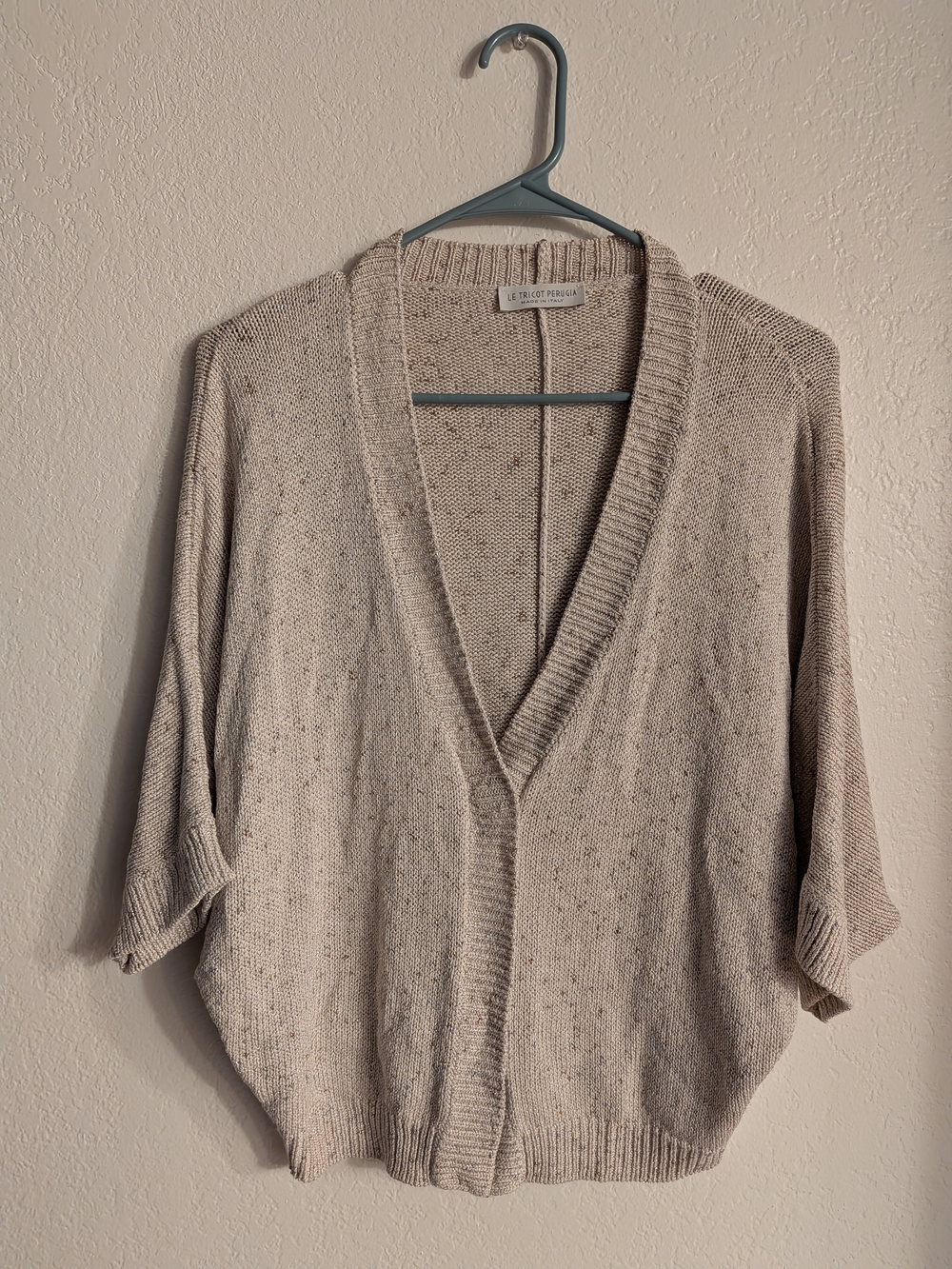 Relaxed Cream V-Neck Open-Front Sweater - Le Tricot Perugia Made In Italy